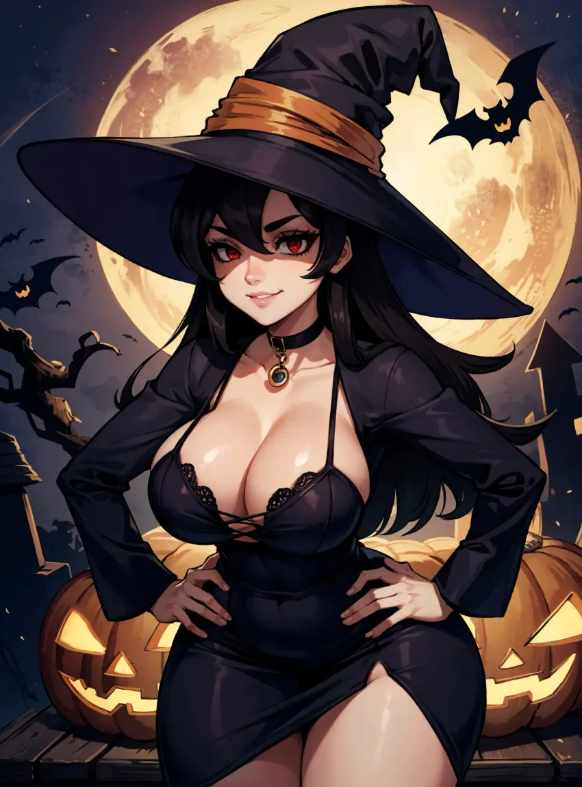 Image female,looking_at_viewer,ai_generated,video_games,halloween,skullgirls,makimass_ai,filia_(skullgirls)