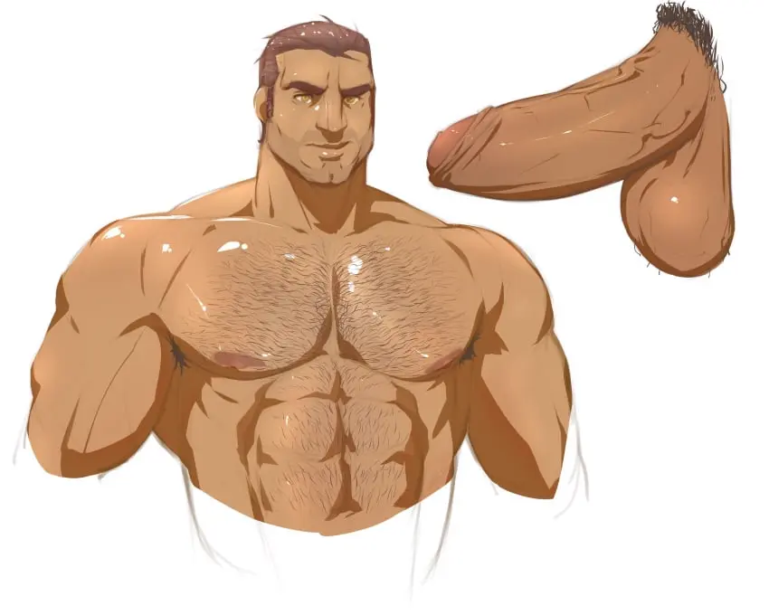 Image hi_res, highres, nipples, 1boy, male, penis, big_penis, erection, muscular, muscular_male, male_only, yaoi, balls, pubic_hair, bara, male_nipples, big_balls, male_pubic_hair, 2024, daddy, armpit_hair, hairy_chest, masculine_male, dilf, mature_male, arudesu