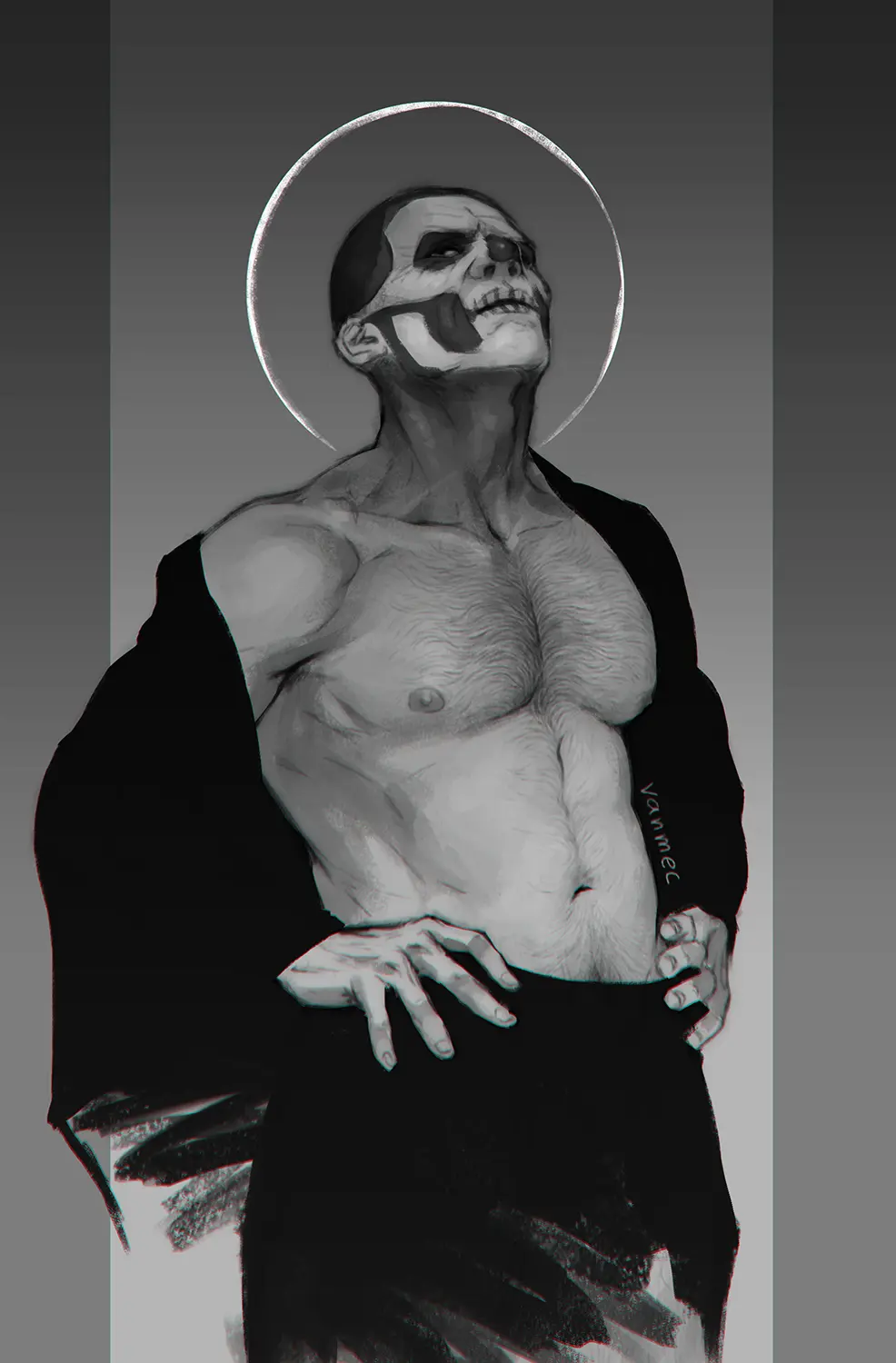 Image male,tagme,bald,facepaint,hairy,hairy_male,blank_background,shirtless_male,ghost_bc,papa_emeritus_ii,vanmec