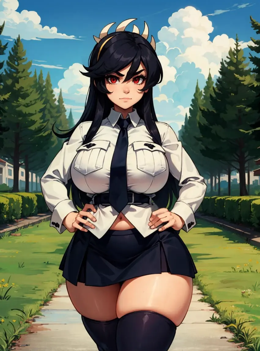 Image female,looking_at_viewer,ai_generated,video_games,skullgirls,makimass_ai,filia_(skullgirls)