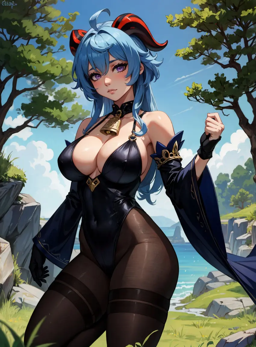 Image female,looking_at_viewer,ai_generated,genshin_impact,ganyu_(genshin_impact),video_games,pantyhose,makimass_ai