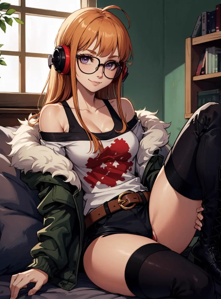 Image female,looking_at_viewer,solo,ai_generated,fur_trim,video_games,persona_5,sakura_futaba,makimass_ai,fur_jacket