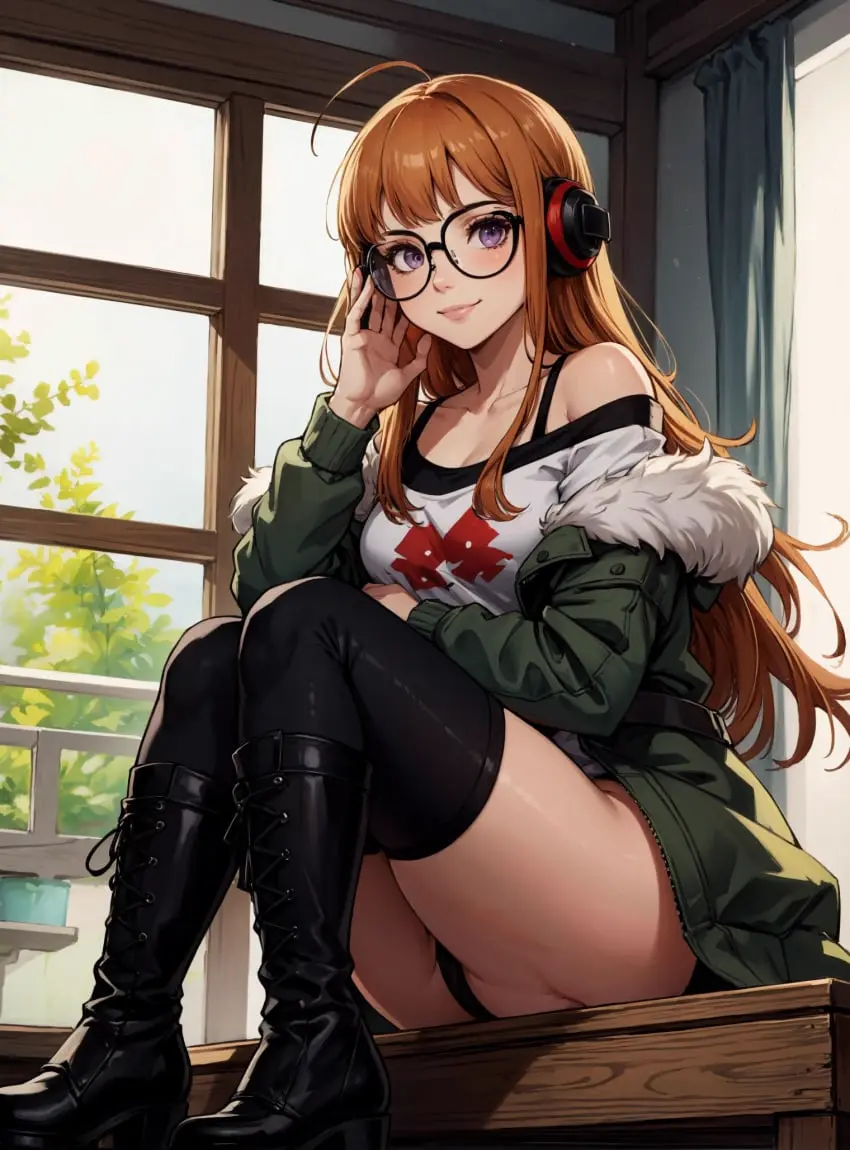 Image female,looking_at_viewer,solo,ai_generated,fur_trim,video_games,persona_5,sakura_futaba,makimass_ai,fur_jacket