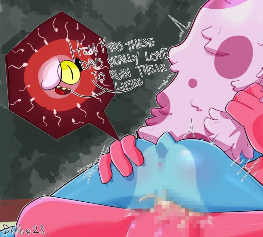 Image 2023,female,open_mouth,cum,male,penis,tail,tongue,disney,duo,digital_media_(artwork),teeth,hair,male/female,pink_hair,anthro,cum_in_pussy,cum_inside,impregnation,censored,ovum,censored_penis,trembling,genital_fluids,bodily_fluids,dialogue,blue_body,sperm_cell,red_body,shaking,hand_on_butt,censored_genitalia,touching_hair,amphibian,frog,tremble_spikes,pulling_hair,censored_anus,ovum_with_face,amphibia_(series),dknip23,maddie_flour,sprig_plantar