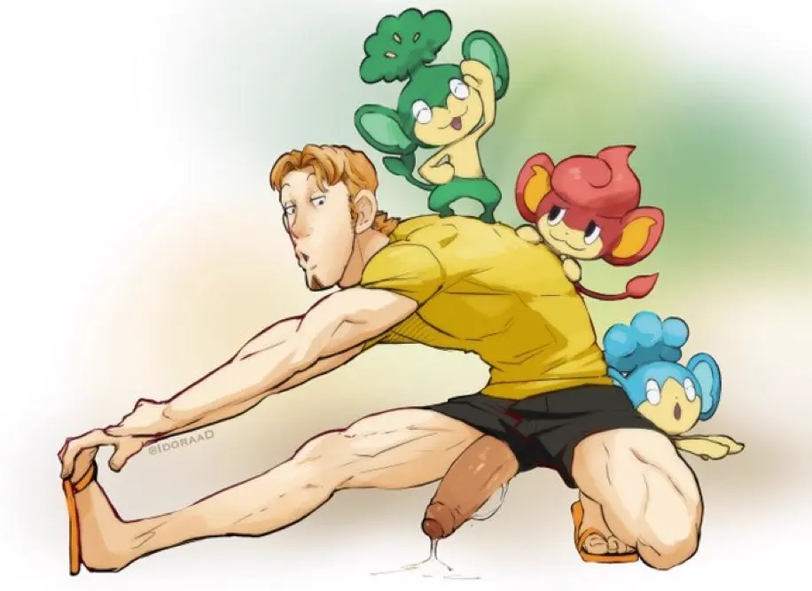 Image clothing,1boy,cum,cum_drip,male,penis,pokemon,big_penis,erection,muscular,muscular_male,male_only,yaoi,gay,nintendo,bara,cum_dripping_from_penis,genital_fluids,tight_clothing,beard,pokemon_concierge,tyler_(pokemon_concierge),idoraad,lilprincyvi