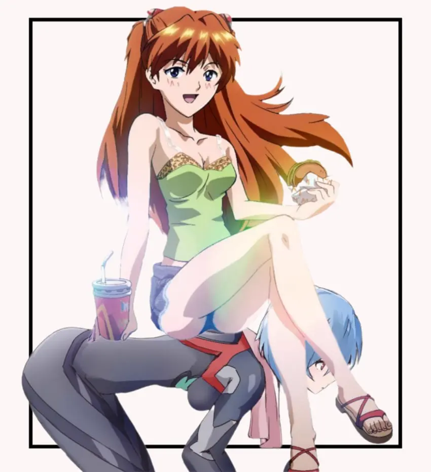 Image blush,female,hair_ornament,long_hair,looking_at_viewer,open_mouth,smile,2girls,blue_eyes,blue_hair,multiple_girls,short_hair,ass,ai_generated,bare_shoulders,happy,orange_hair,wavy_hair,sitting,smug,humiliation,shorts,domination,all_fours,submission,sitting_on_person,sad,toes,tank_top,femdom,sandals,bare_legs,crossed_legs,can,drink_can,soda_can,short_shorts,burger,asuka_langley_sohryu,neon_genesis_evangelion,objectification,bench,soda,no_sex,rei_ayanami,plugsuit,tsundere,obedient,human_chair,human_furniture,open-toe_shoes,sandal_fetish,sitting_on_back