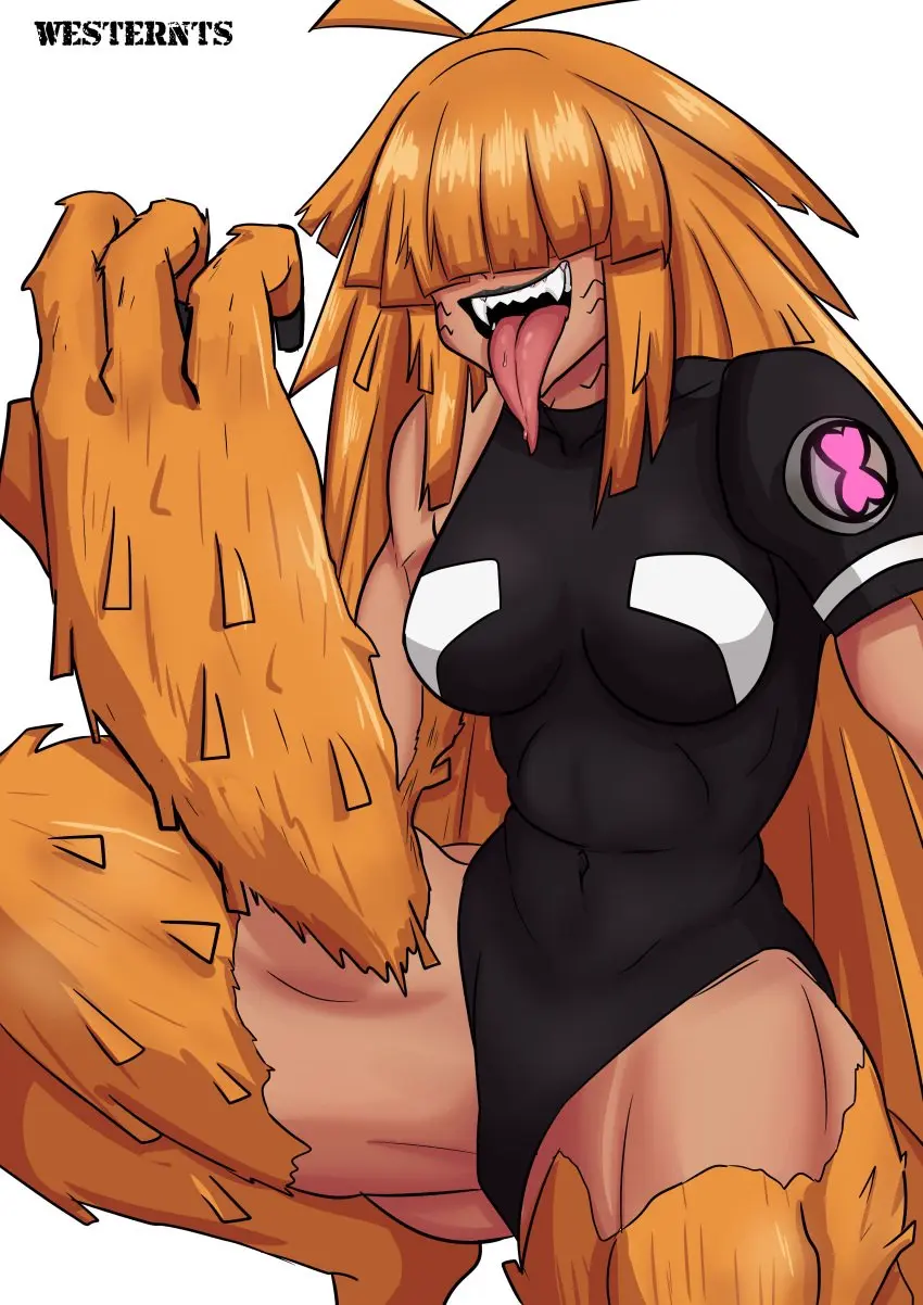 Image female,female_only,long_hair,solo,bangs,tongue_out,tongue,orange_hair,solo_female,sharp_teeth,canine,fur,fangs,straight_hair,squatting,4_fingers,orange_fur,long_tongue,alien,alien_girl,ben_10,chaquetrix,sharp_claws,bangs_over_eyes,vulpimancer,wildmutt,one_piece_suit,long_straight_hair,westernts