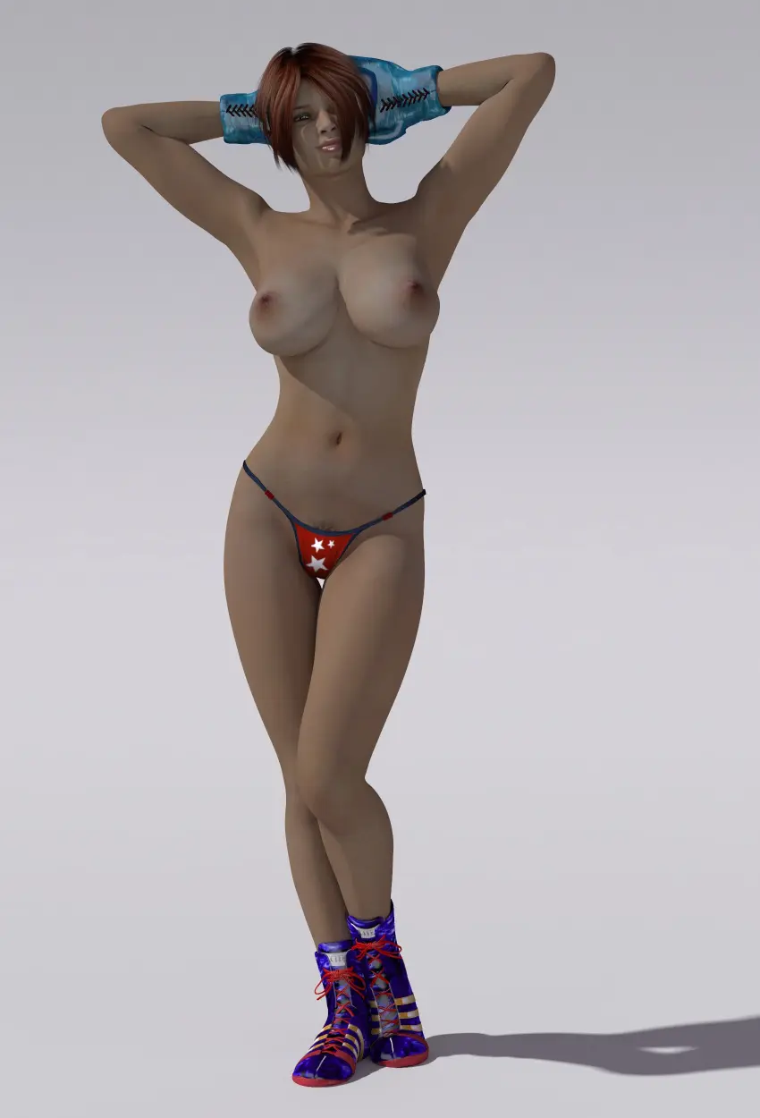 Image 1girls,female,female_only,solo,gloves,short_hair,panties,tagme,original,original_character,brown_hair,3d,topless,3d_(artwork),topless_female,red_panties,blue_gloves,boxing_gloves,micro_panties,cb1964,boxing,blue_boxing_gloves