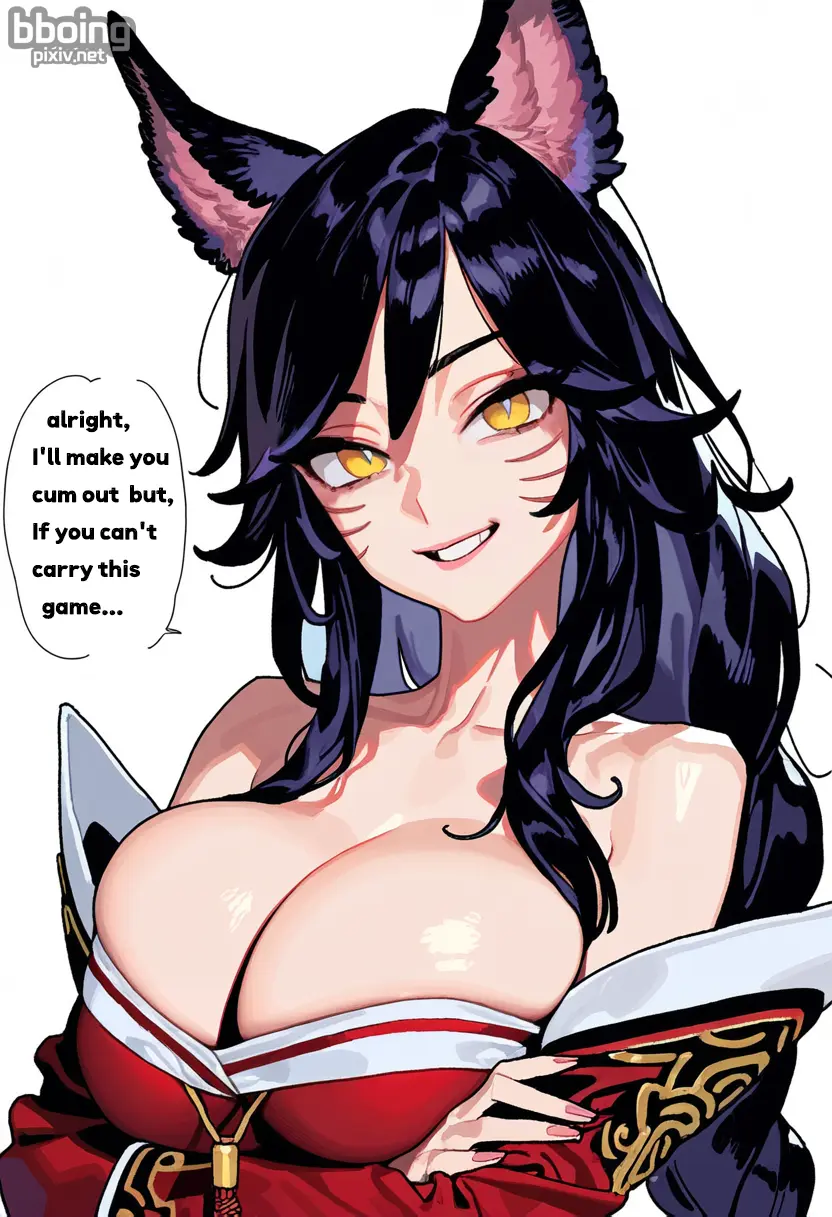 Image big_breasts,breasts,female,open_mouth,smile,black_hair,yellow_eyes,ai_generated,bare_shoulders,cleavage,clenched_teeth,fox_ears,fox_girl,league_of_legends,?,speech_bubble,crossed_arms,slit_pupils,fox,league_of_legends:_wild_rift,braided_ponytail,blackmail,ahri,default_ahri,fox_ear,bboing_ai