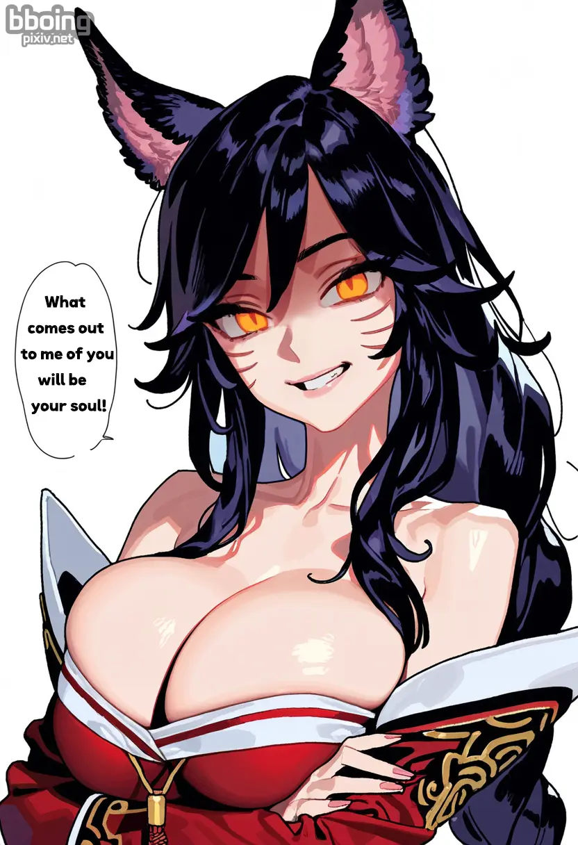 Image big_breasts,breasts,female,open_mouth,smile,black_hair,yellow_eyes,ai_generated,bare_shoulders,cleavage,shaded,clenched_teeth,glowing_eyes,fox_ears,fox_girl,league_of_legends,?,speech_bubble,crossed_arms,slit_pupils,fox,league_of_legends:_wild_rift,evil_smile,empty_eyes,braided_ponytail,blackmail,ahri,default_ahri,fox_ear,shaded_face,bboing_ai