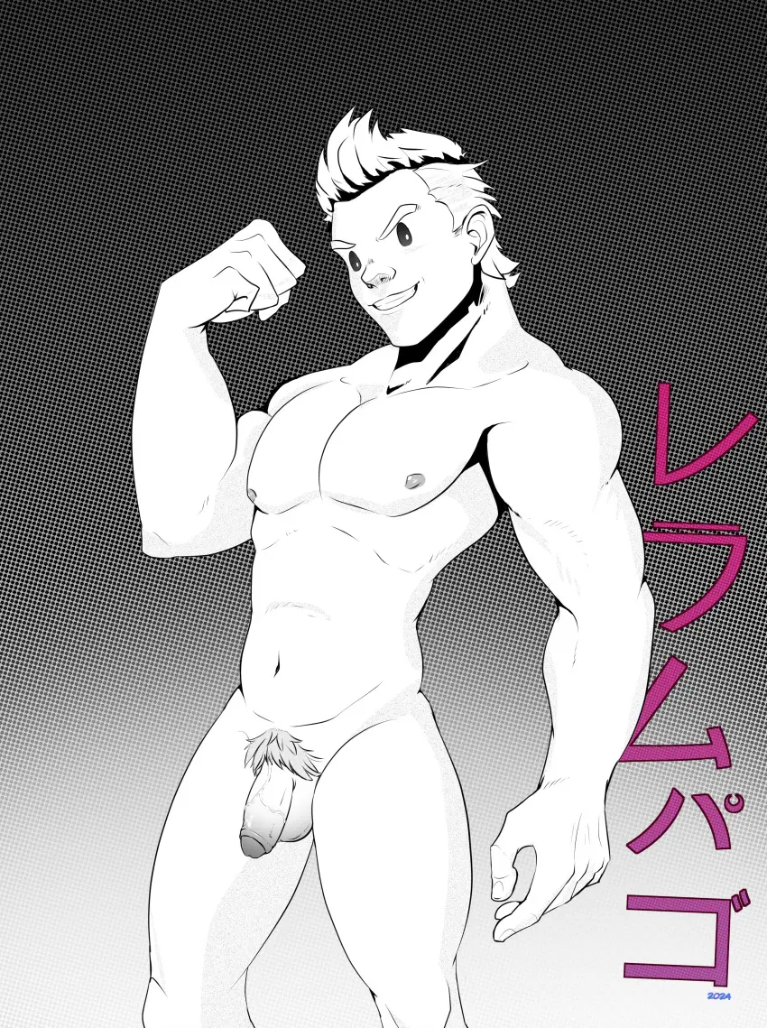 Image solo,1boy,male,penis,male_only,my_hero_academia,boku_no_hero_academia,monochrome,lemillion,mirio_togata