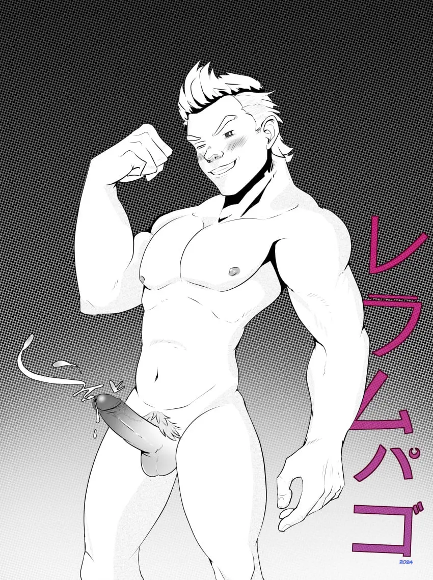 Image solo,1boy,male,penis,male_only,my_hero_academia,boku_no_hero_academia,monochrome,lemillion,mirio_togata