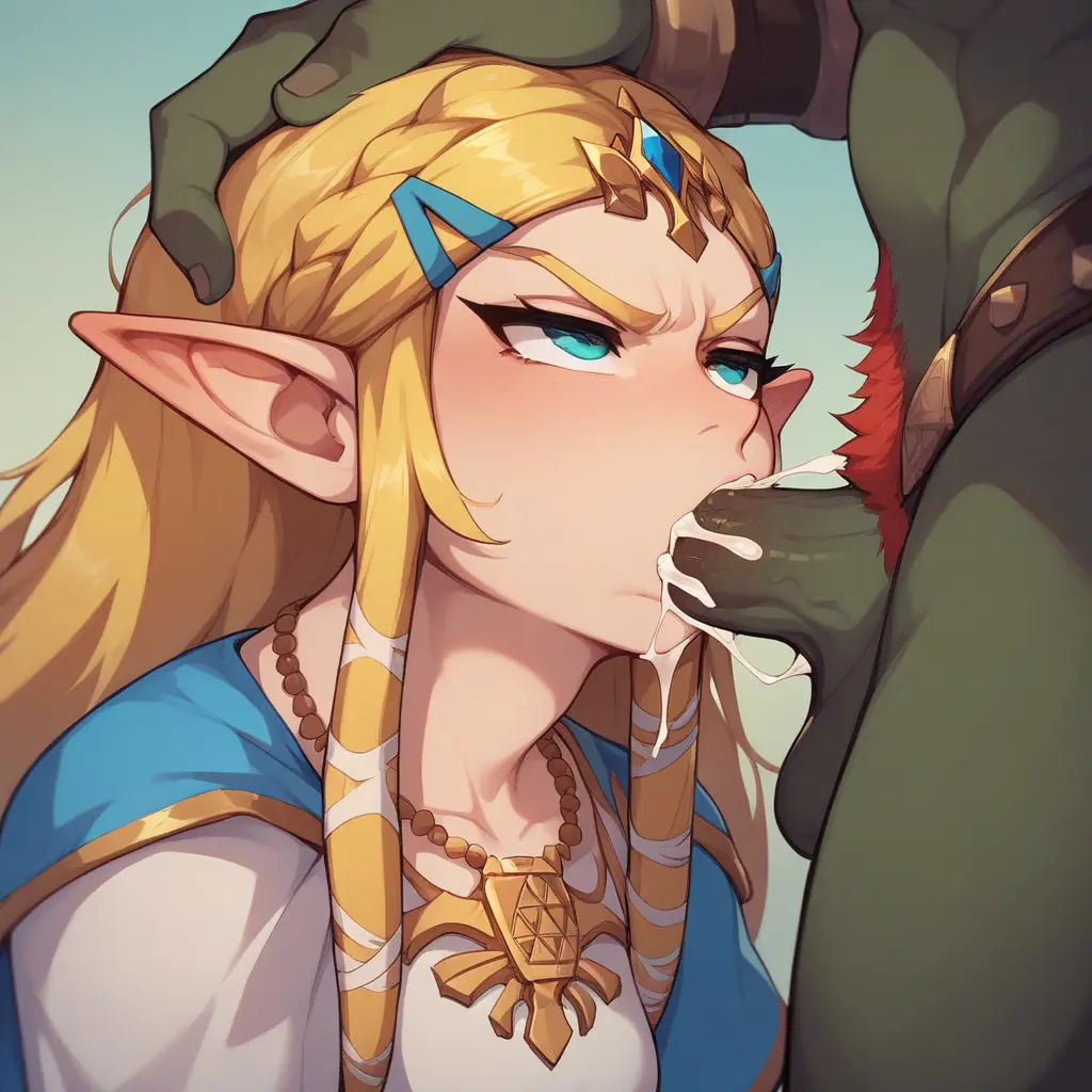 Image female,cum_in_mouth,male,straight,ai_generated,male/female,blonde_hair,green_skin,blowjob,deepthroat,defeated,angry,rape,princess_zelda,the_legend_of_zelda,defeat,ganondorf,defeated_heroine,pony_diffusion_xl,extnctionist