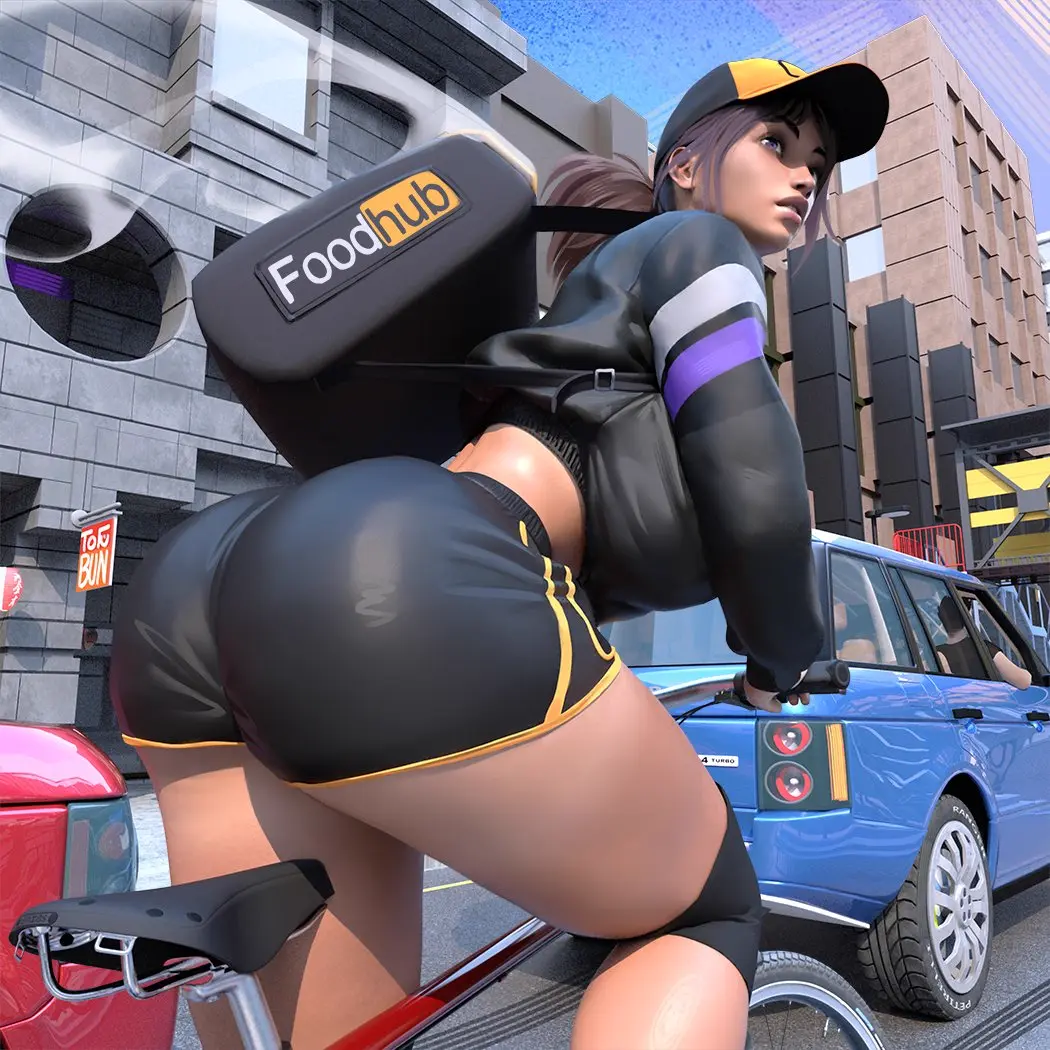 Image 1girls,big_breasts,breasts,clothed,clothing,female,female_only,big_ass,tan_skin,clothed_female,tan-skinned_female,original,original_character,brown_hair,tanline,tanned_skin,tanned,tanned_female,oc,2024,bike,tanned_girl,delivery_employee,delivery_girl,popogori