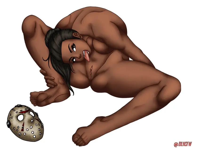 Image 1girls,breasts,brown_eyes,female,solo,black_hair,pussy,ponytail,dark_skin,feet,vagina,solo_female,dark-skinned_female,soles,5_fingers,flexible,mask,holding_leg,5_toes,transparent_background,bilcassonato,bilnsfw,friday_the_13th,friday_the_13th:_the_game,hockey_mask,pleasuring_self,vanessa_jones