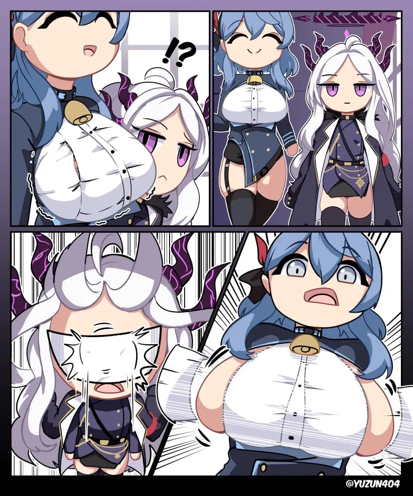 Image 2023,big_breasts,breasts,female,blue_eyes,blue_hair,blue_archive,sideboob,huge_breasts,tagme,wardrobe_malfunction,ako_(blue_archive),humor,manga,hina_(blue_archive),yuzun404