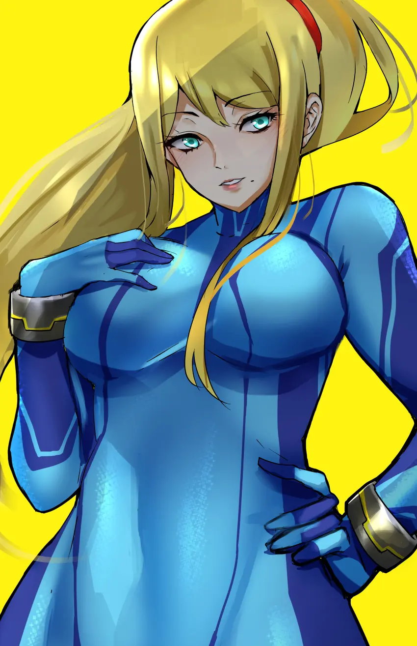 Image breasts,female,female_only,solo,blue_eyes,blonde_hair,metroid,samus_aran,zero_suit,zero_suit_samus,1340smile