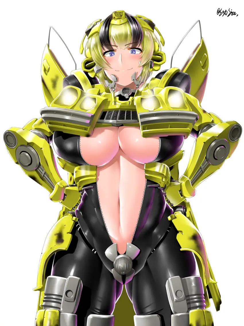 Image 1girls,big_breasts,breasts,female,solo,blue_eyes,solo_female,underboob,huge_breasts,tagme,hasbro,2020,unzipped_bodysuit,transformers,bumblebee_(transformers),saizu_nitou_gunsou,gijinka