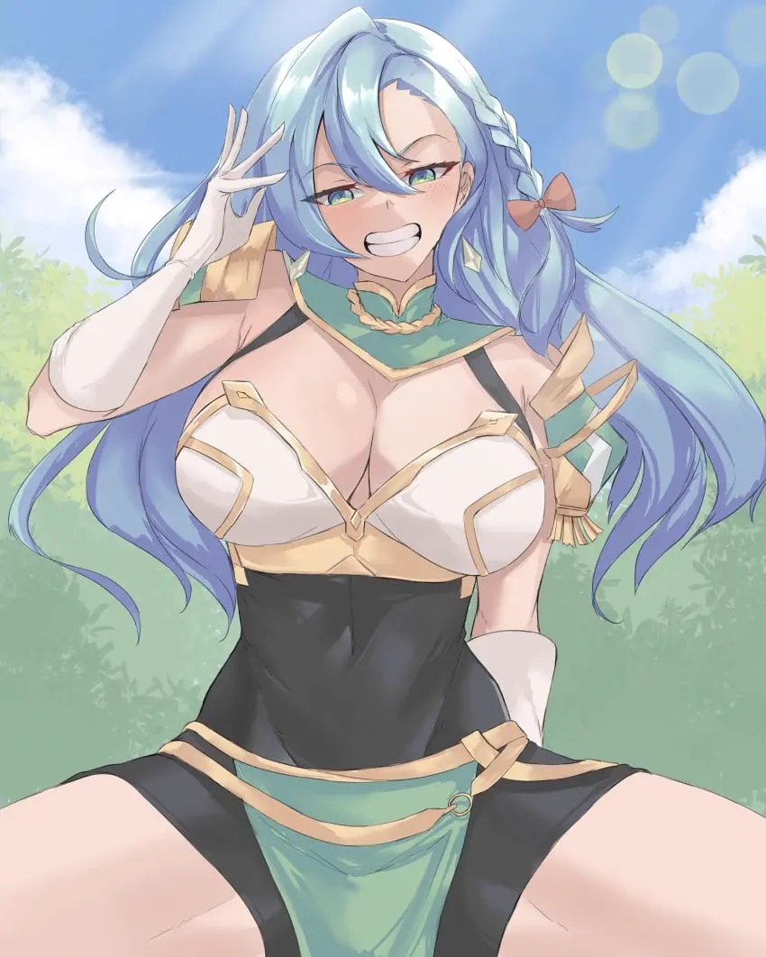 Image big_breasts,breasts,female,female_only,looking_at_viewer,solo,blue_hair,nintendo,fire_emblem,fire_emblem_engage,chloe_(fire_emblem),calmgreentori