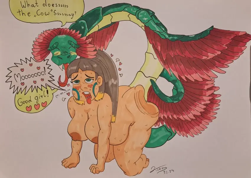 Image 1girls,female,sex,doggy_style,goddess,mythology,smite,ahe_gao,dialogue,mayan_mythology,mesoamerican_mythology,all_fours,chubby,1animal,zoophilia,spanking,ix_chel_(smite),kukulkan_(smite),phill_lemon