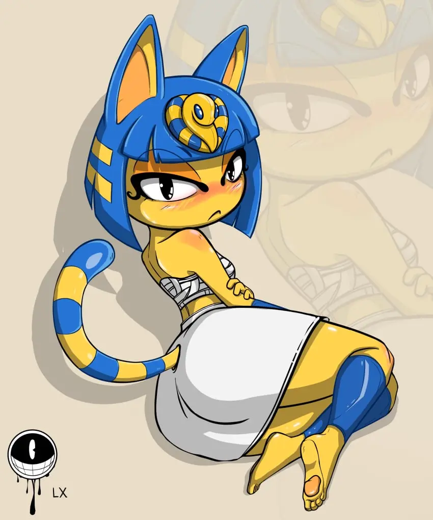 Image 1girls,clothed,clothing,female,female_only,simple_background,smile,solo,tail,furry,ass,female_focus,cat_ears,cat_girl,catgirl,clothed_female,clothes,solo_focus,furry_female,cat_tail,nintendo,yellow_fur,black_eyes,animal_crossing,ankha,ankha_(animal_crossing),black_nose,cat_humanoid,back_view,furry_only,egyptian,furry_ears,furry_tail,animal_crossing_new_horizons,egyptian_female,eye_markings,egyptian_clothes,furry_ass,lx_art,animal_crossing_new_leaf,egyptian_cat