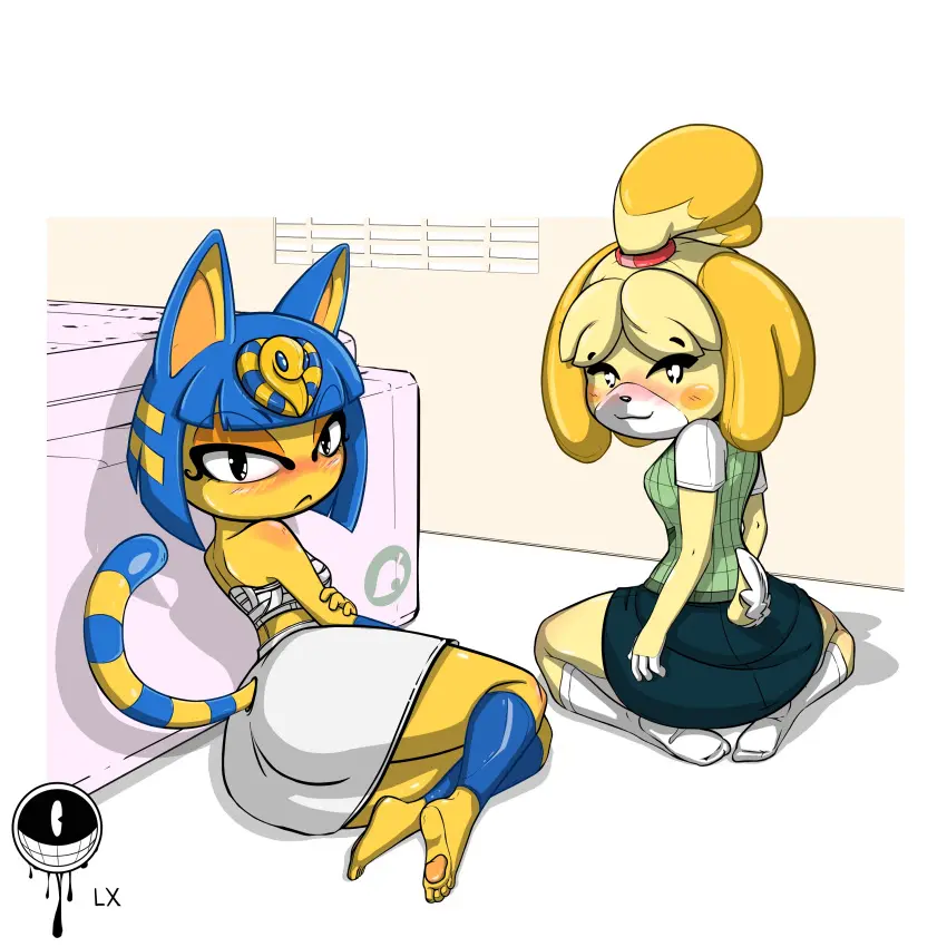 Image clothed,clothing,female,female_only,simple_background,smile,solo,2girls,tail,furry,ass,female_focus,cat_ears,cat_girl,catgirl,clothed_female,clothes,solo_focus,furry_female,cat_tail,bed,nintendo,bedroom,canine,yellow_fur,black_eyes,dog_ears,dog_girl,animal_crossing,ankha,ankha_(animal_crossing),black_nose,canine_humanoid,cat_humanoid,isabelle_(animal_crossing),back_view,furry_only,egyptian,furry_ears,window,furry_tail,animal_crossing_new_horizons,dog_tail,room,egyptian_female,eye_markings,egyptian_clothes,furry_ass,wall,lx_art,animal_crossing_new_leaf,egyptian_cat