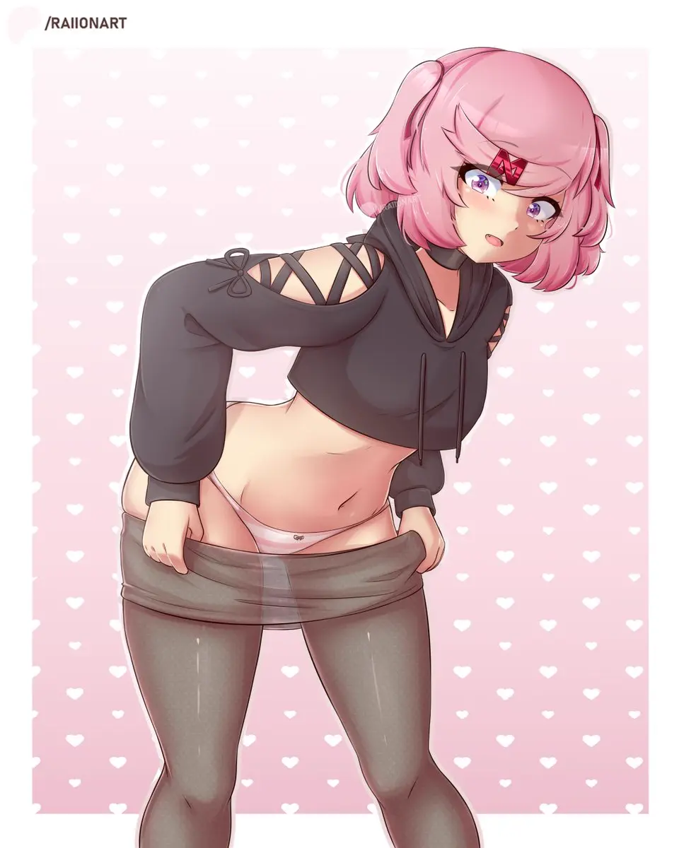 Image 1girls,bow,female,female_only,human,long_sleeves,looking_at_viewer,solo,short_hair,panties,underwear,big_ass,big_butt,bubble_butt,thick_thighs,wide_hips,embarrassed,belly_button,pink_hair,pants_down,petite,teenager,bow_panties,bent_over,slim_waist,petite_body,surprised,petite_female,surprised_expression,leaning_forward,sweater,doki_doki_literature_club,embarrassed_female,natsuki_(doki_doki_literature_club),undressed,leggings,embarrassed_underwear_female,embarrassed_undressed_female,euf,raionart