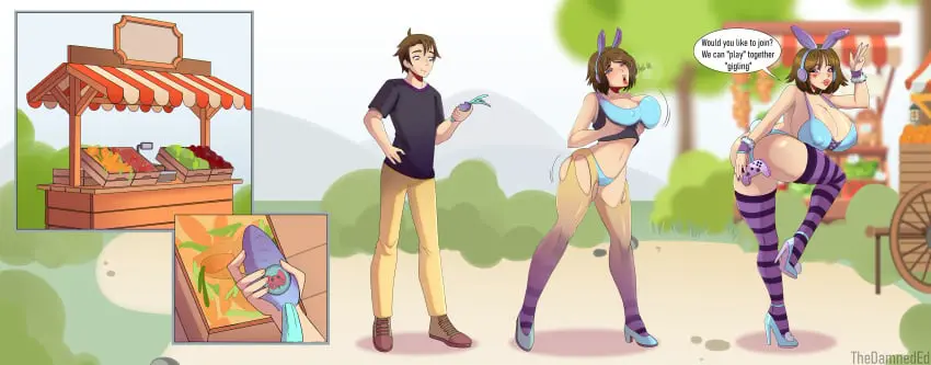 Image 1girls,big_breasts,breasts,female,long_hair,1boy,blue_eyes,male,big_ass,color,text,blonde_hair,bunny_ears,bunny_girl,bimbo,high_heels,platform_heels,english_text,bunnysuit,fishnets,text_bubble,transformation,carrot,rule_63,gender_transformation,mtf_transformation,brainwashing,mind_control,genderswap_(mtf),big_lips,identity_death,bimbofication,brain_drain,iq_loss,male_to_female,thedamneded