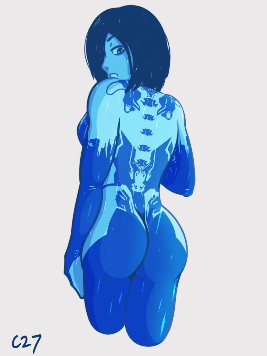 Image female,highres,solo,blue_hair,ass,big_ass,big_butt,looking_back,solo_female,2d,2d_(artwork),high_resolution,blue_body,back_view,video_games,looking_back_at_viewer,blue_skin,bob_cut,cortana,drawn,halo_(series),no_artist