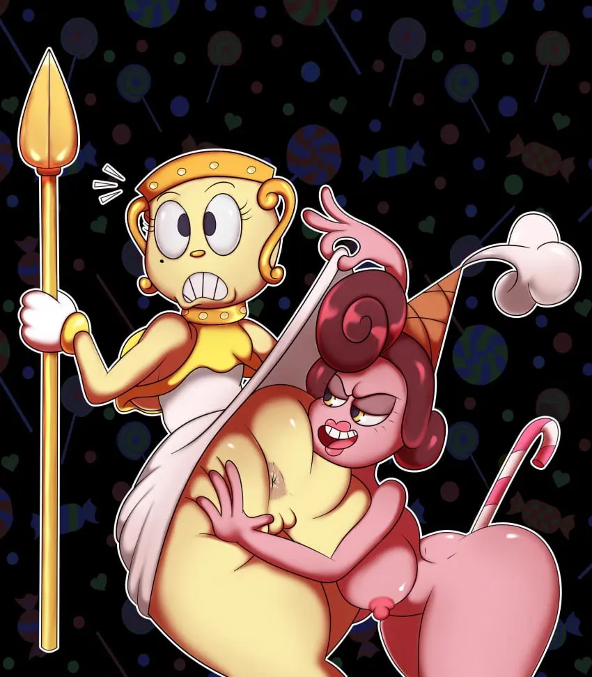 Image big_breasts,breasts,female,ass,big_ass,thick_thighs,asshole,oddrich,cuphead_(game),baroness_von_bon_bon,caronin98,legendary_chalice,ms._chalice,pulling_up_dress