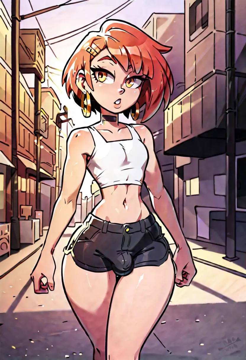Image male,red_hair,ai_generated,femboy,trap,shorts,oc,feminine_male,otoko_no_ko,artistatworst,nadia_banks