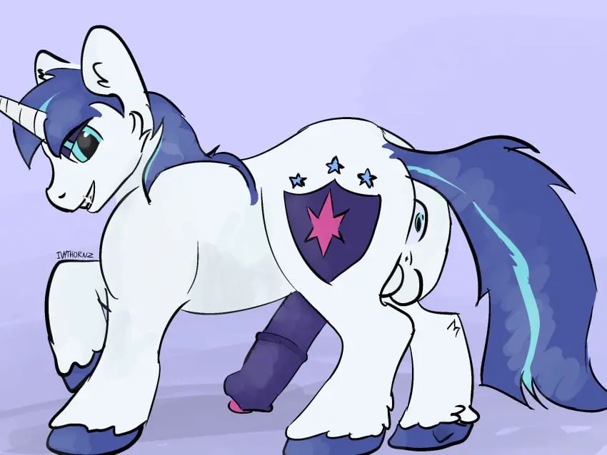 Image looking_at_viewer,smile,solo,1boy,male,penis,furry,big_penis,smiling_at_viewer,male_only,balls,anus,cute,back_view,solo_male,friendship_is_magic,my_little_pony,animal_genitalia,feral,horsecock,cutie_mark,feral_only,shining_armor_(mlp),unicorn,horse_penis,small_balls,horse_anus,ivythornz