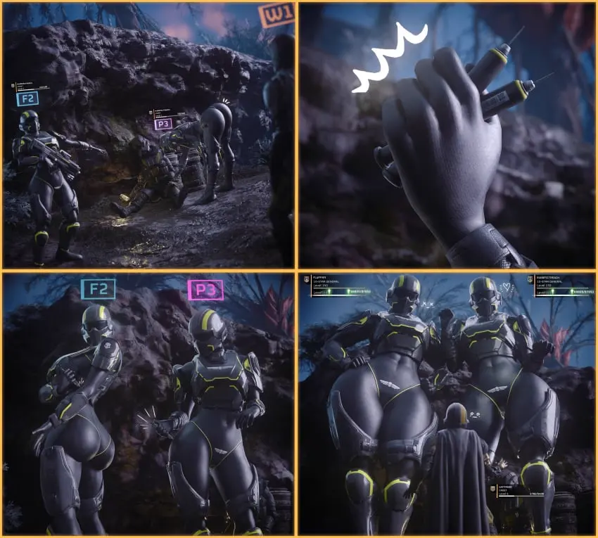 Image big_breasts,breasts,female,hi_res,highres,large_breasts,1boy,2girls,male,navel,pussy,ass,big_ass,big_butt,wide_hips,hips,vagina,round_ass,male/female,absurd_res,looking_down,3d,outdoors,comic,hourglass_figure,slim_waist,tight_clothing,3d_(artwork),english_text,5_fingers,smaller_male,bodysuit,2024,large_ass,large_butt,2020s,fully_clothed,boots,larger_female,english,mask,black_clothing,helldivers,helldivers_2,helmet,bending_over,4k,growth,child_bearing_hips,looking_down_at_partner,gun,drugs,masked_female,helldiver_(helldivers),wotm8h8,masked,bending_forward,needle