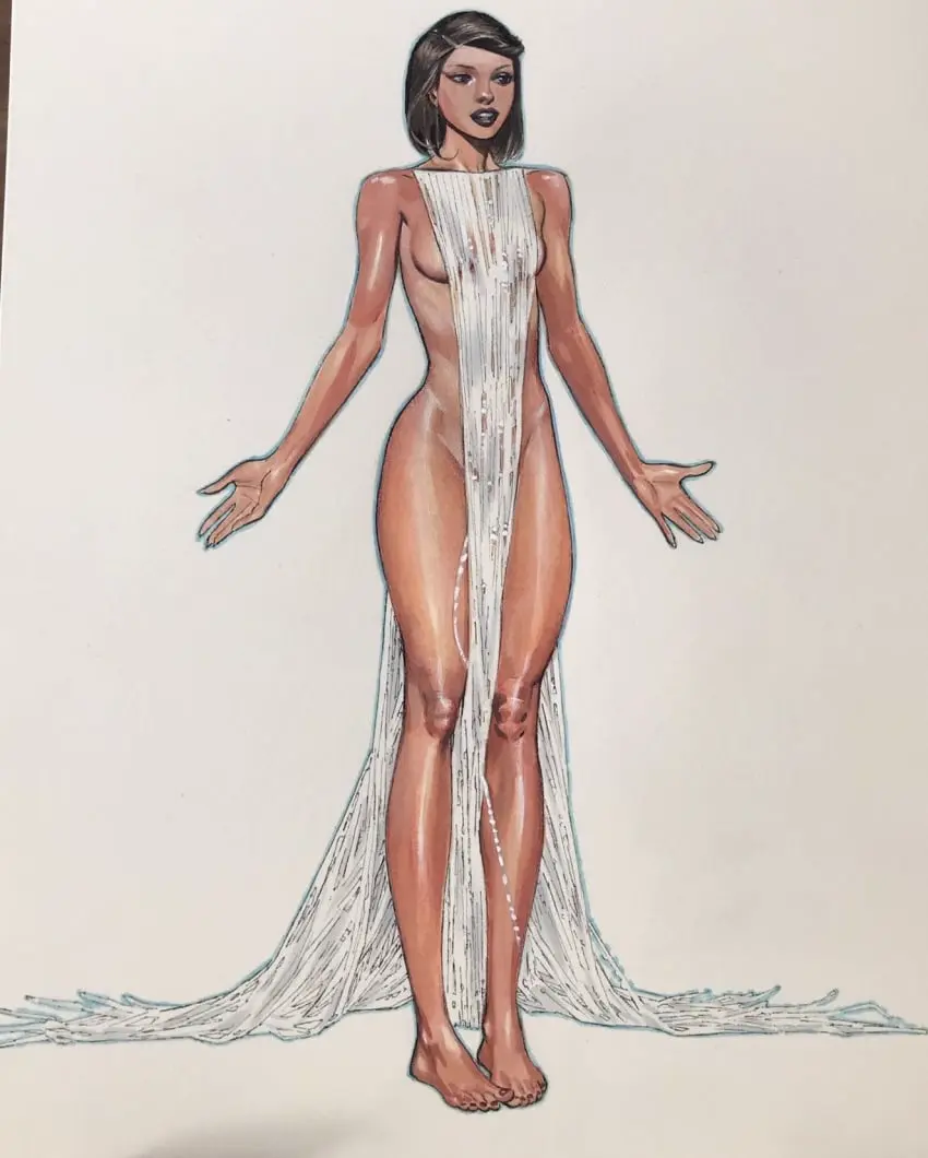 Image breasts,female,female_only,blue_eyes,barefoot,tan_body,blonde_hair,curvy,curvy_female,tanline,tanned_skin,tanned_female,curvaceous,marvel,marvel_comics,x-men,barely_clothed,fancy_clothing,emma_frost,hellfire_club,white_queen,celal_kok,hellfire_gala,fancy_dress