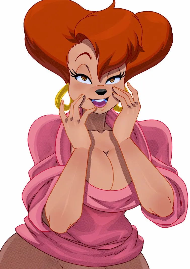 Image 1girls,clothed,female,looking_at_viewer,solo,white_background,red_hair,disney,earrings,milf,cleavage,anthro,tagme,mature_female,canine,goof_troop,peg_pete,tovio_rogers