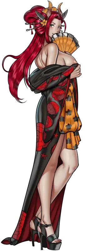 Image big_breasts,breasts,female,female_only,large_breasts,nipples,red_hair,one_piece,horns,cleavage,artist_request,high_heels,platform_heels,horn,kimono,cigarette_holder,beast_pirates,wano_country,black_maria,crimson_danielle_(hentai_heroes),hentai_heroes,hentai_heroes_character,nihongami,oiran
