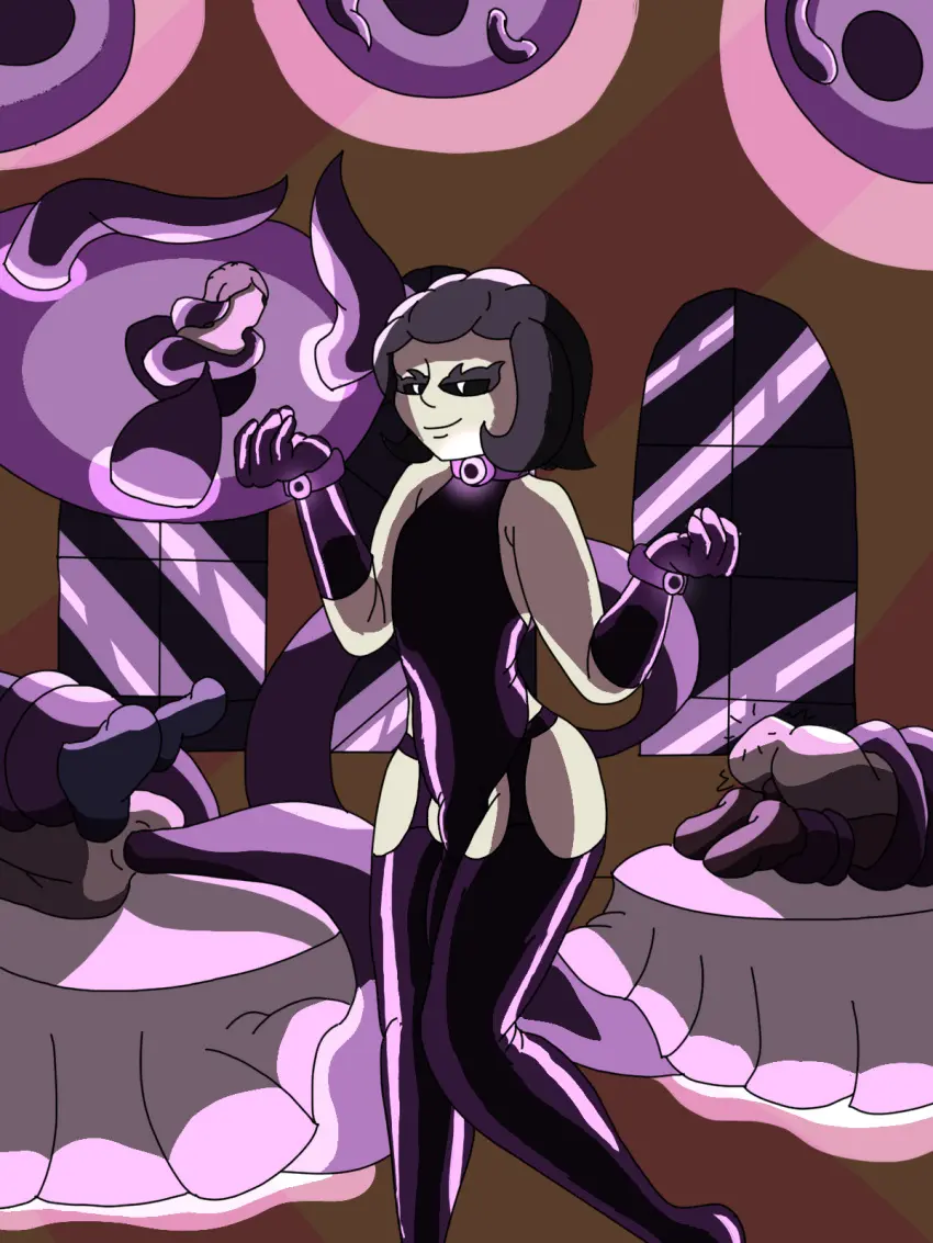 Image male,femboy,pale_skin,purple_hair,tentacle,latex,black_eyes,femboy_only,magic_user,tentacle_penetration,latex_gloves,latex_thighhighs,latex_bodysuit,pale-skinned_femboy,magic_portal