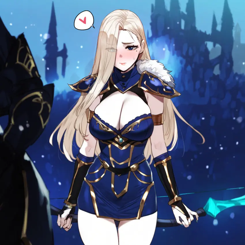 Image breasts,female,large_breasts,embarrassed,ai_generated,blonde_hair,pale_skin,league_of_legends,nervous,ashe_(league_of_legends),pumpkinseed