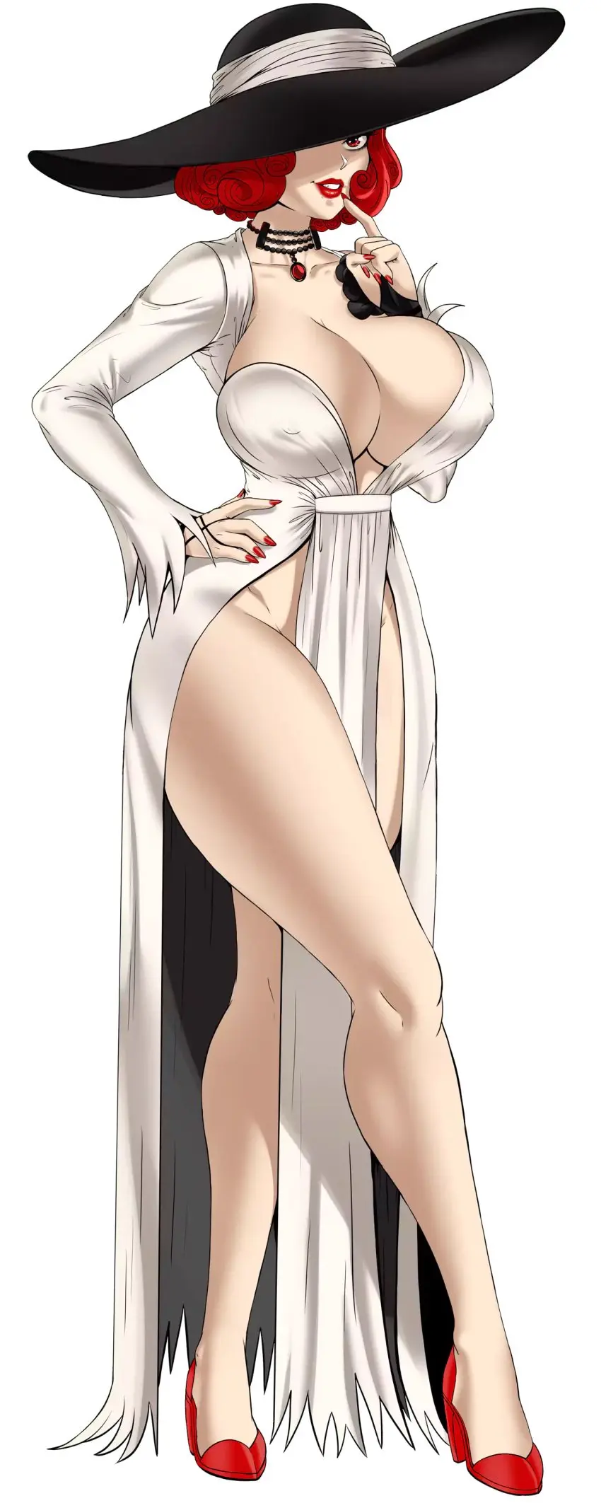Image breasts,female,female_only,large_breasts,red_eyes,red_hair,thick_thighs,wide_hips,thick,pale-skinned_female,artist_request,curvy_female,pale_skin,high_heels,thin_waist,capcom,resident_evil,resident_evil_8:_village,alcina_dimitrescu,hentai_heroes,hentai_heroes_character,madame_ivanka_(hentai_heroes)