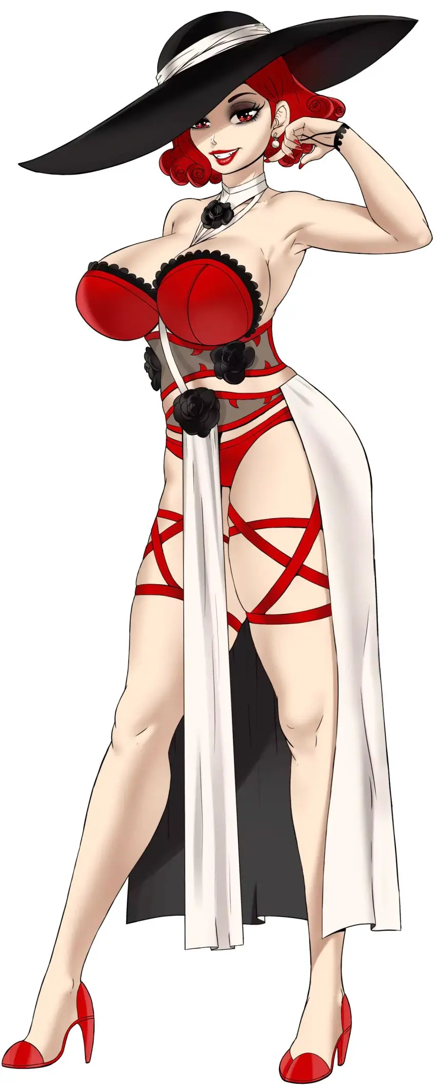 Image breasts,female,female_only,large_breasts,red_eyes,red_hair,thick_thighs,wide_hips,lingerie,thick,pale-skinned_female,artist_request,curvy_female,pale_skin,high_heels,thin_waist,capcom,resident_evil,resident_evil_8:_village,alcina_dimitrescu,hentai_heroes,hentai_heroes_character,madame_ivanka_(hentai_heroes)