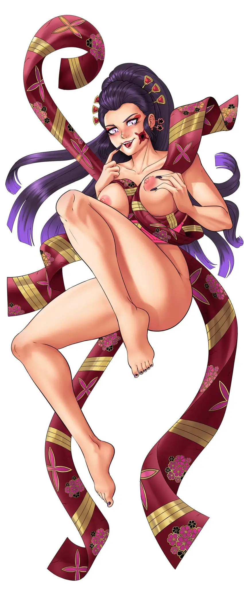 Image breasts,female,female_only,large_breasts,nipples,wide_hips,purple_eyes,artist_request,curvy,curvy_female,curvy_figure,purple_hair,kimono,demon_slayer,kimetsu_no_yaiba,daki_(kimetsu_no_yaiba),hentai_heroes,hentai_heroes_character,oiran,yume_(hentai_heroes)