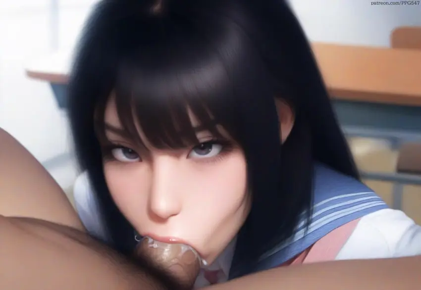 Image female,long_hair,looking_at_viewer,bangs,black_hair,oral,penis,sidelocks,ai_generated,schoolgirl,original,original_character,teenager,nai_diffusion,pujopg,school_uniform,teenage_girl,smug,pubic_hair,deepthroat,grey_eyes,large_penis,classroom,:>=