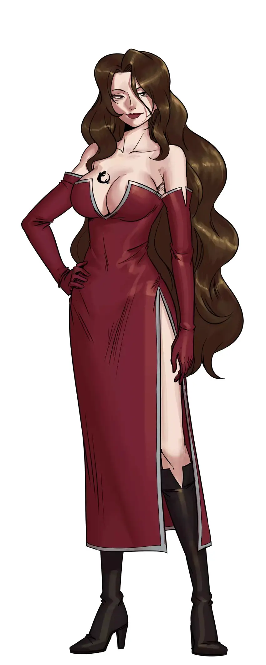 Image 1girls,big_breasts,breasts,female,large_breasts,long_hair,looking_at_viewer,solo,cleavage,tattoo,dress,artist_request,brown_hair,grey_eyes,high_heels,lipstick,full_body,transparent_background,tattoo_on_chest,fullmetal_alchemist,opera_gloves,hentai_heroes,hentai_heroes_character,lissa_(hentai_heroes),lust_(fullmetal_alchemist)