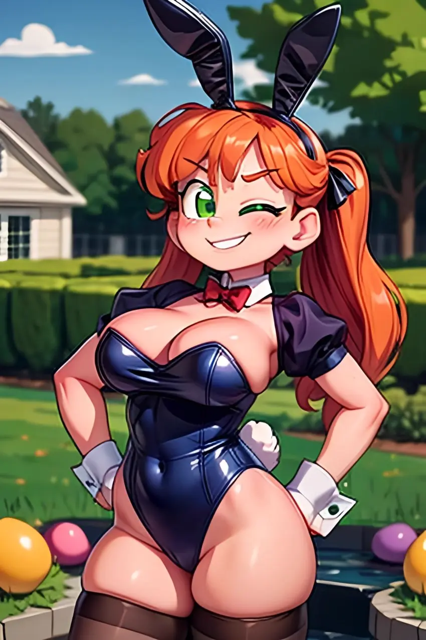 Image big_breasts,blush,breasts,female,human,smile,bangs,navel,tail,ai_generated,belly_button,orange_hair,ginger,aged_up,green_eyes,wink,winking_at_viewer,busty,curvy,bunny_ears,smug,twintails,collar,bunny_tail,bunnysuit,smirk,ginger_hair,black_stockings,pixai,skin_tight,five_nights_at_freddy's,confident,hands_on_hips,wrist_cuffs,easter,red_bowtie,eggs,green_eyes_female,rich_girl,alternate_universe,five_nights_at_freddy's:_sister_location,sister_location,mansion,backyard,easter_eggs,elizabeth_afton