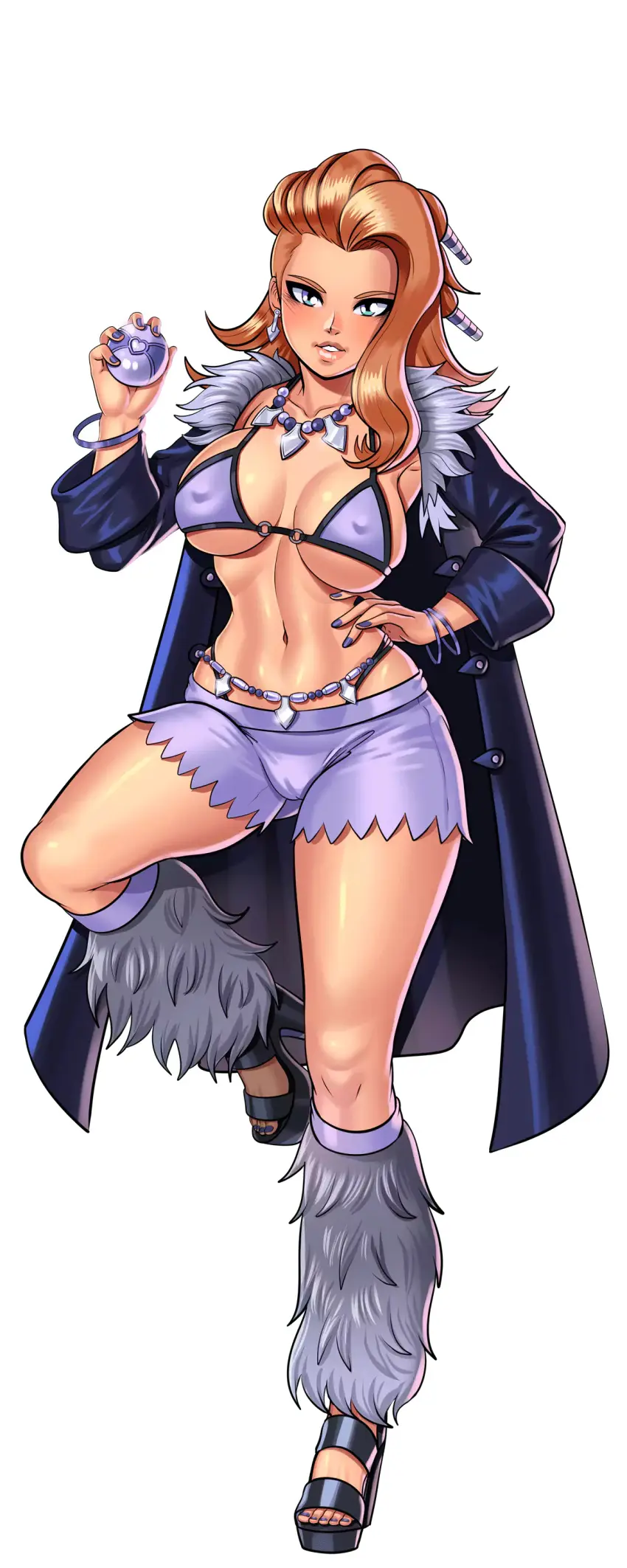 Image blue_eyes,pokemon,artist_request,brown_hair,nintendo,cameltoe,bikini_top,booty_shorts,pokeball,professor_sada_(pokemon),hentai_heroes,hentai_heroes_character,zorani_(hentai_heroes)