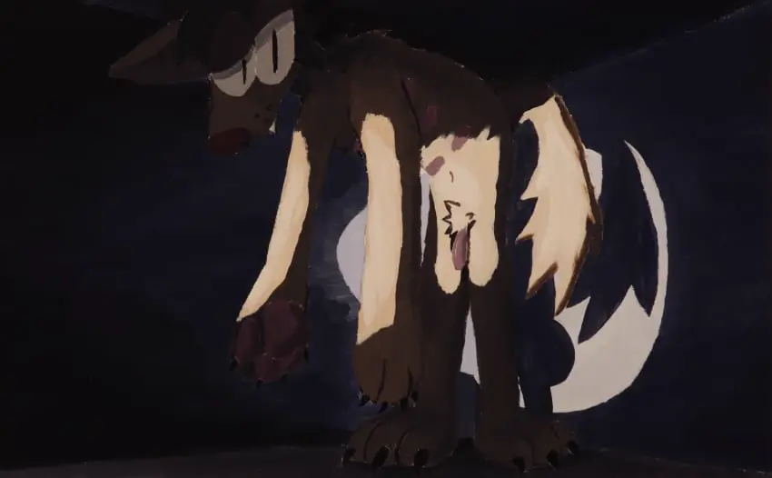 Image hi_res,solo,standing,penis,futanari,intersex,anthro,absurd_res,flaccid,canid,canine,canis,fur,genitals,mammal,claws,brown_fur,gynomorph,brown_body,pawpads,macro,traditional_media_(artwork),coyote,belly_nipples,spotlight,painting_(artwork),acrylic_painting_(artwork),bunnymutt