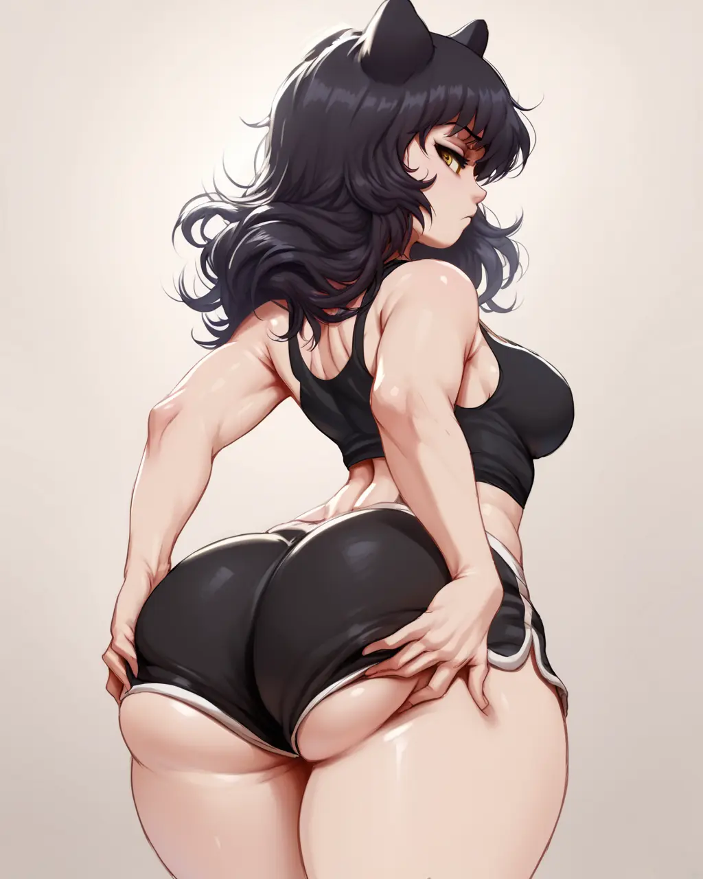 Image female,ass,big_ass,looking_back,cat_ears,ai_generated,ass_focus,ass_grab,rwby,jlullaby_(style),blake_belladonna,relaps63,bellabooty