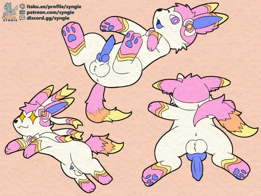Image hi_res,solo,eeveelution,male,penis,pokemon,pokemon_(species),nintendo,presenting,genitals,sylveon,2024,generation_6_pokemon,pounce,laying_on_ground,syngie_(artist)