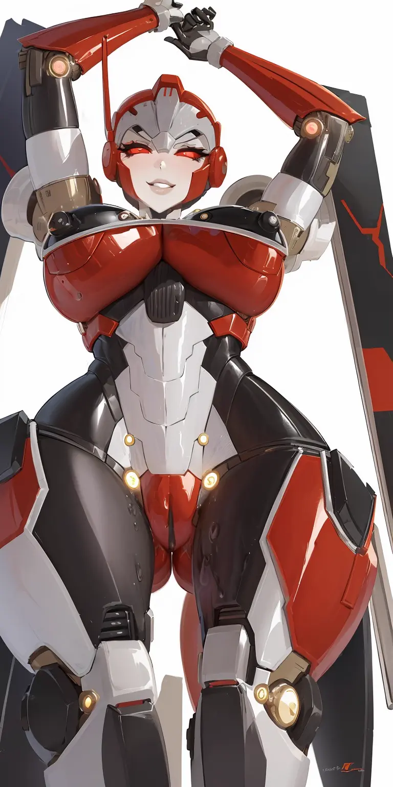 Image female,looking_at_viewer,red_eyes,pussy,thighs,ai_generated,no_panties,erect_nipples,metallic_body,robot_humanoid,transformers,bumblebee_movie,shatter_(transformers),metal_breasts,roger1011,1robot_girl