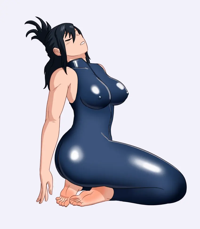 Image 1girls,big_breasts,breasts,female,female_only,long_hair,simple_background,solo,ponytail,feet,2d,my_hero_academia,closed_eyes,bodysuit,erect_nipples,nipple_bulge,latex_bodysuit,shiny_clothes,nana_shimura,mfuncen